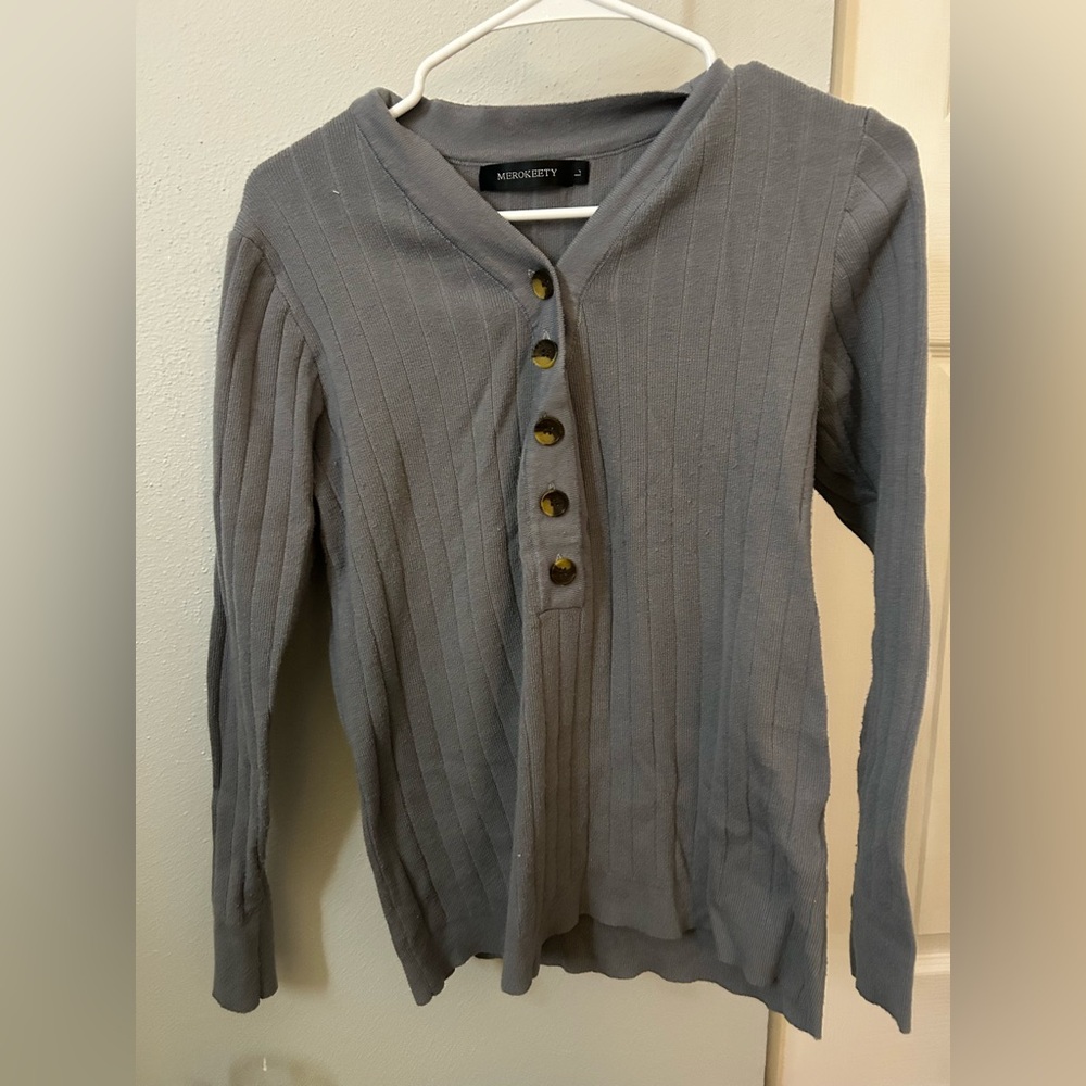 Gray Button-Up Ribbed Sweater
